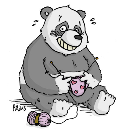 Dessin, BD : Panda tricotant un slip