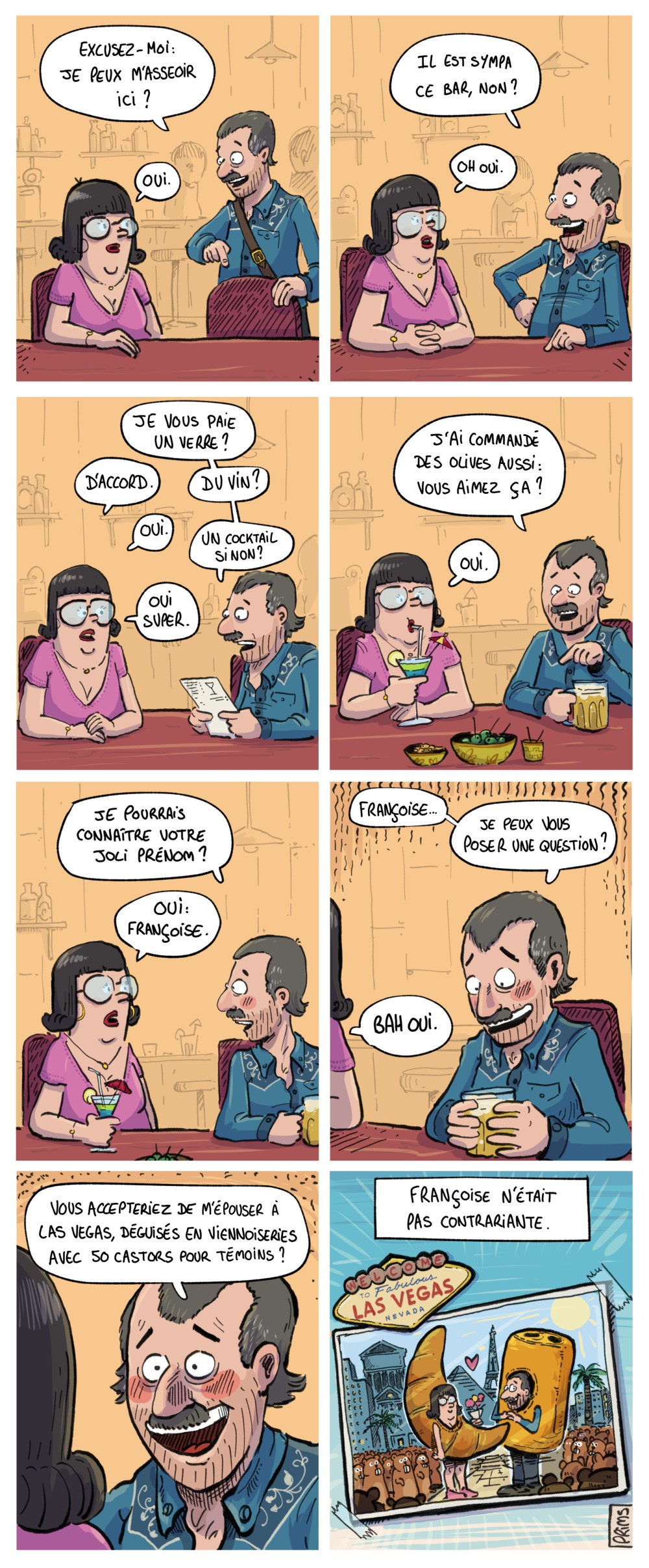 BD humour : une femme est abord&eacute;e dans un bar tr&egrave;s sympathique. 
