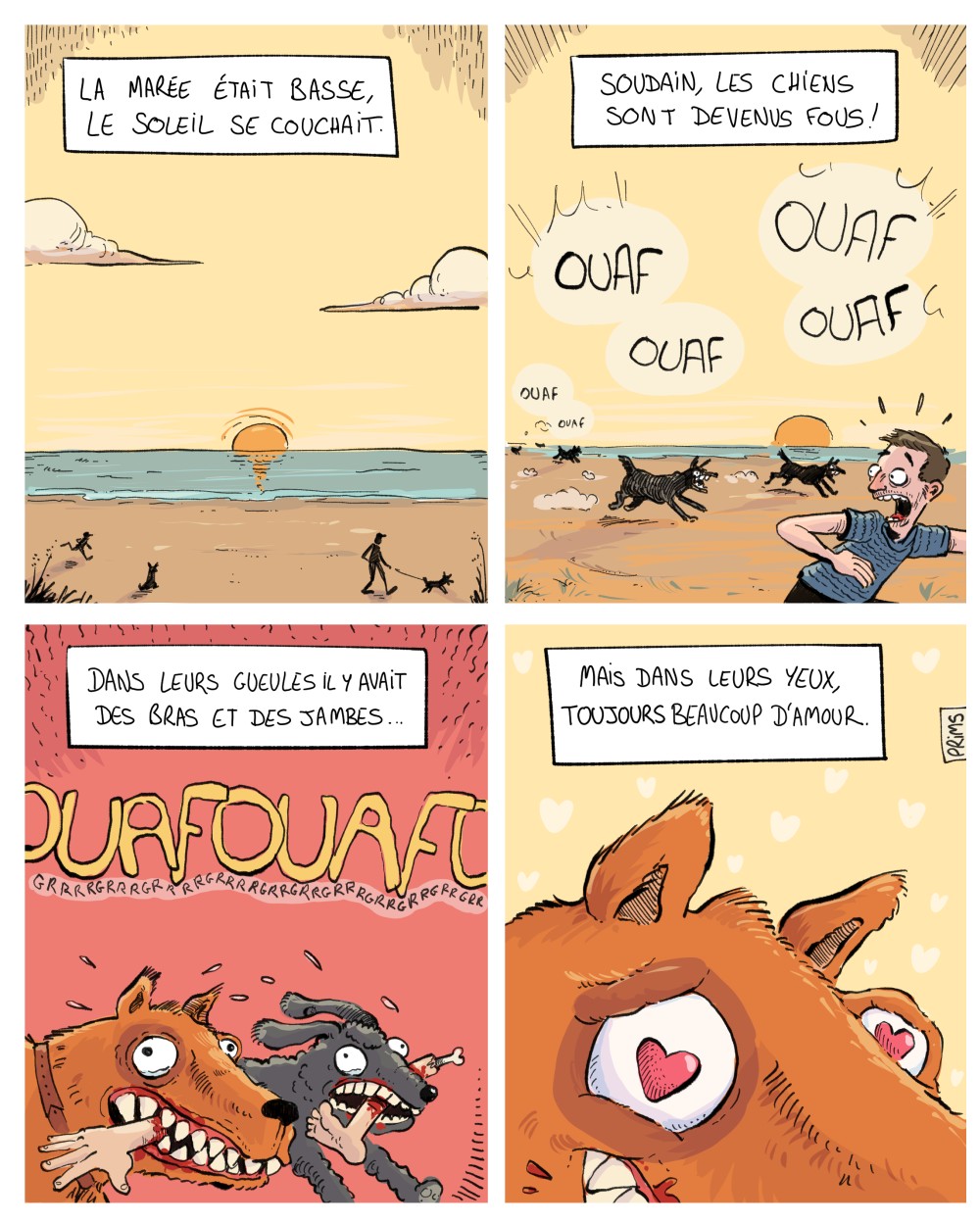 BD humour : A la plage, les chiens deviennent fous.