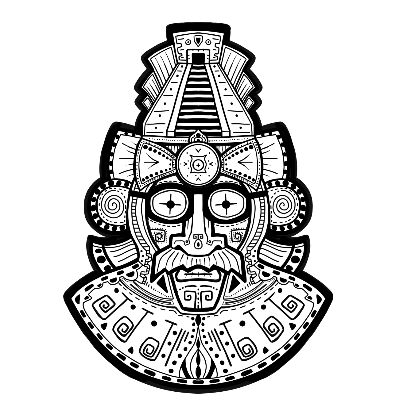 Dessin : Masque de Moustachu Maya
