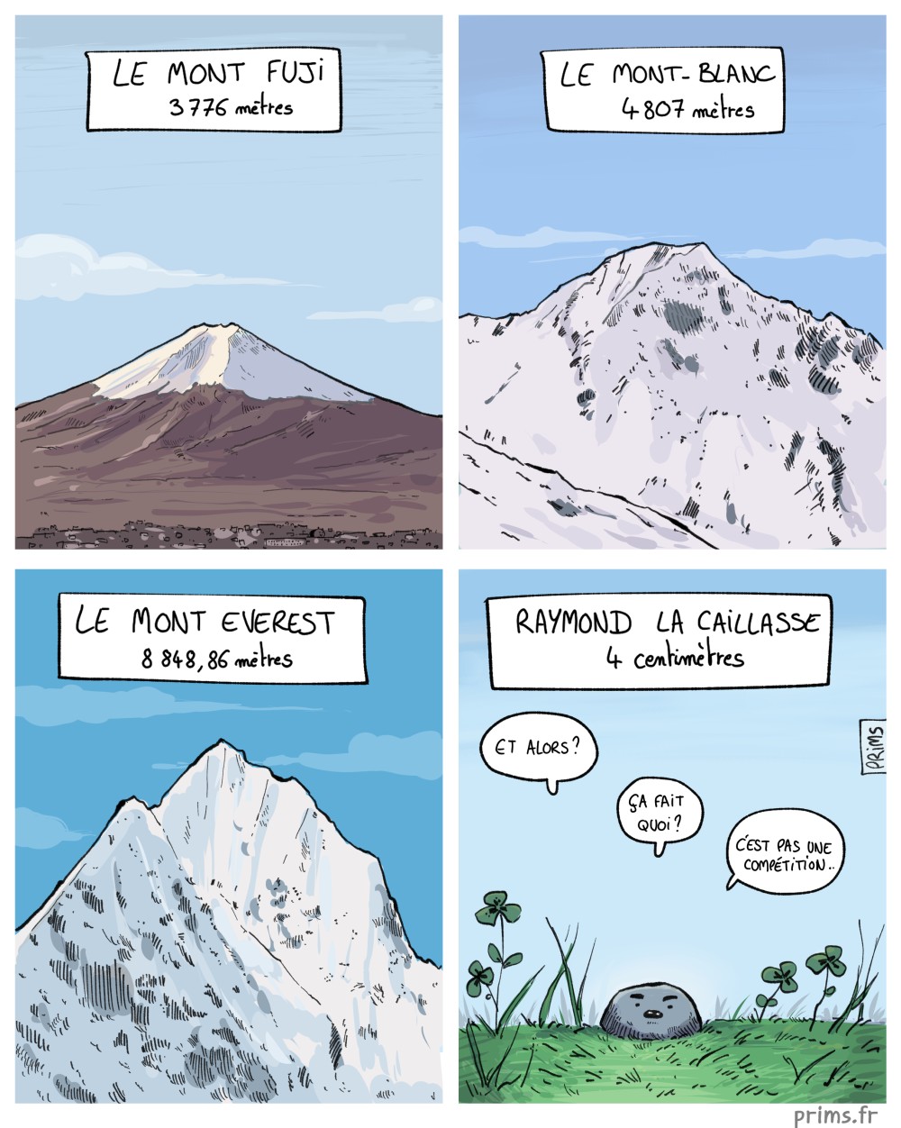 BD humour : Les montagnes sont grandes, mais pas Raymond.