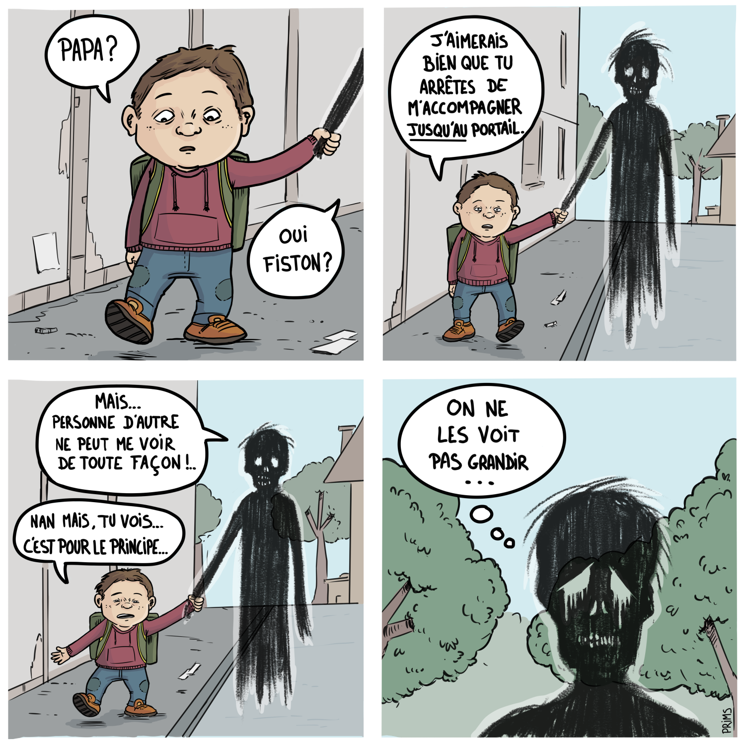 Dessin, BD : Papa au portail - par Prims