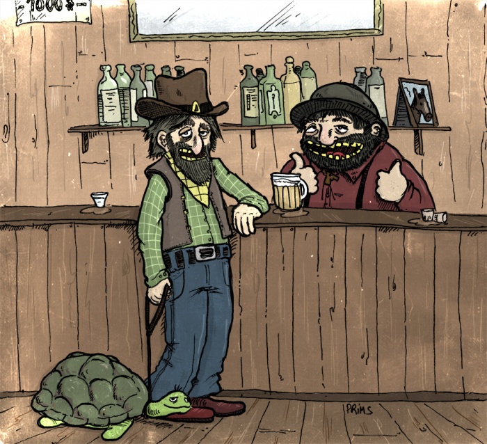 Dessin : Une tortue au saloon