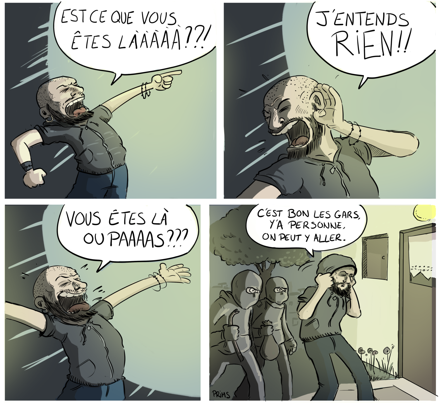 Dessin, BD : Y'a quelqu'un ? - par Prims