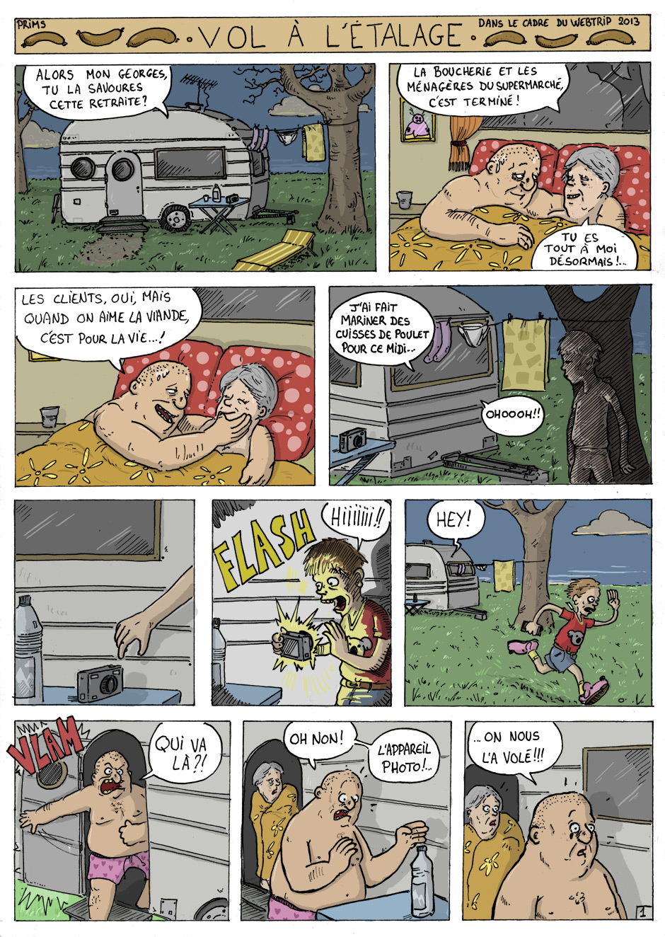 Dessin, BD : Vol &agrave; l'&eacute;talage - par Prims